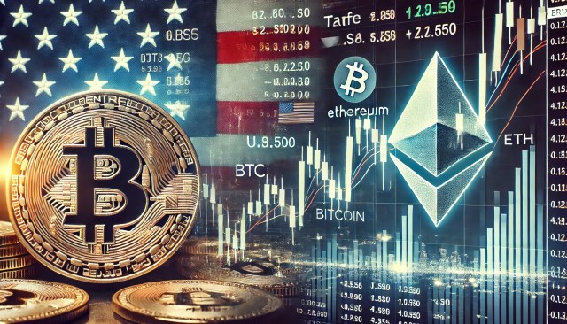 Bitcoin & Ethereum bevæger sig i takt med amerikanske aktier, da toldbekymringer vejer på markederne.