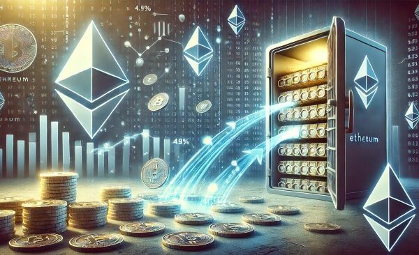 Ethereum Exchange Supply Drops To Record Low Of 4.9% = Ethereum-børsudbuddet falder til rekordlavt niveau på 4,9%